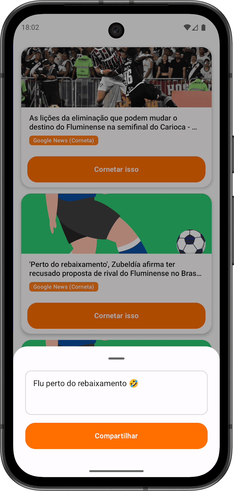 Fluxo de Cornetar no App Corneta FC
