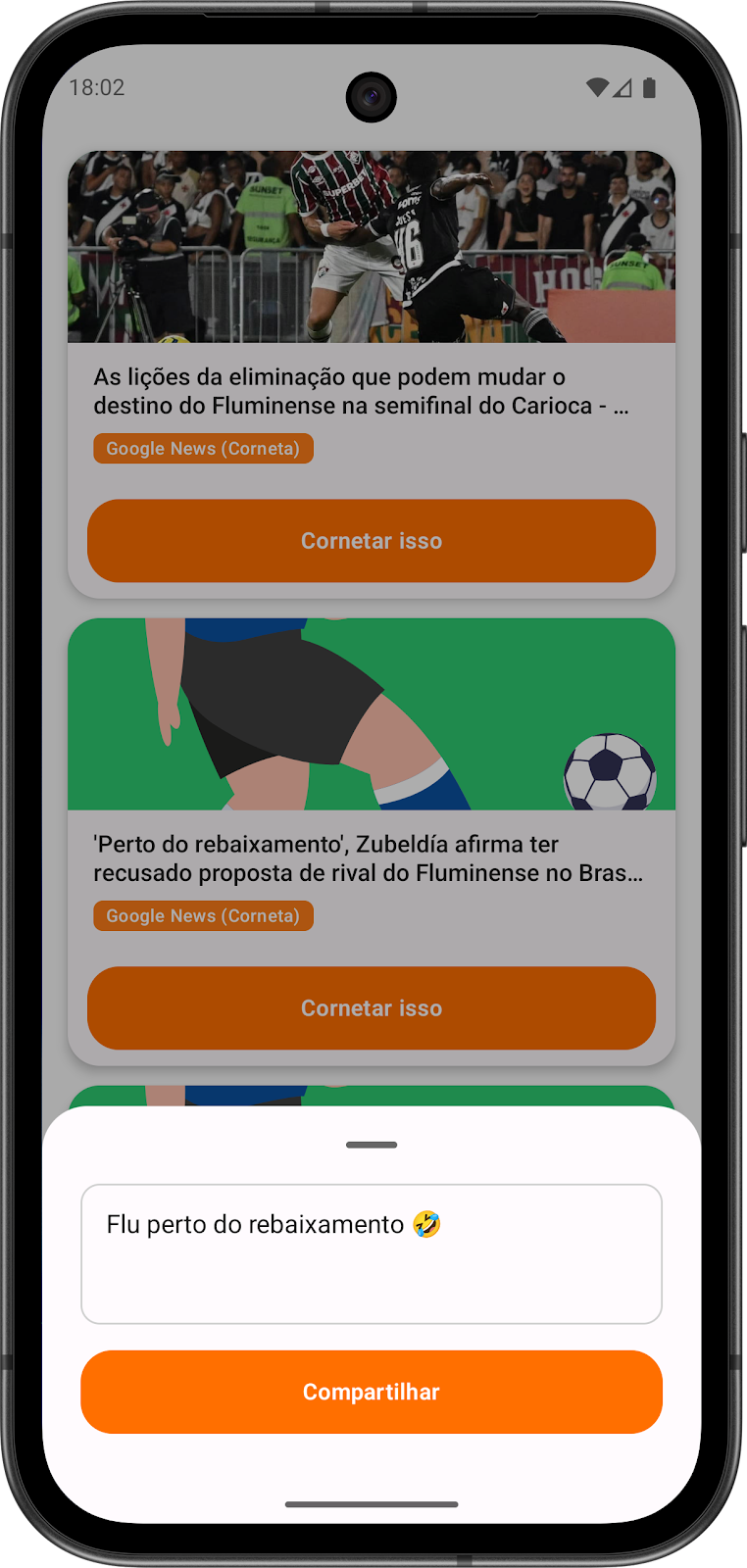 Fluxo de Cornetar no App Corneta FC